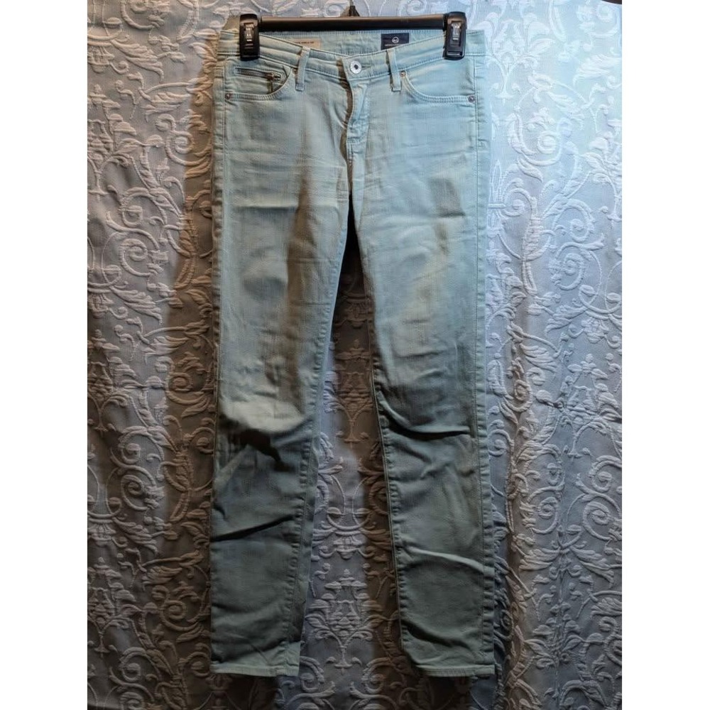 AG Adriano Goldschmied Stevie Ankle Zip Jeans 25R Mint Green Slim Straight USA